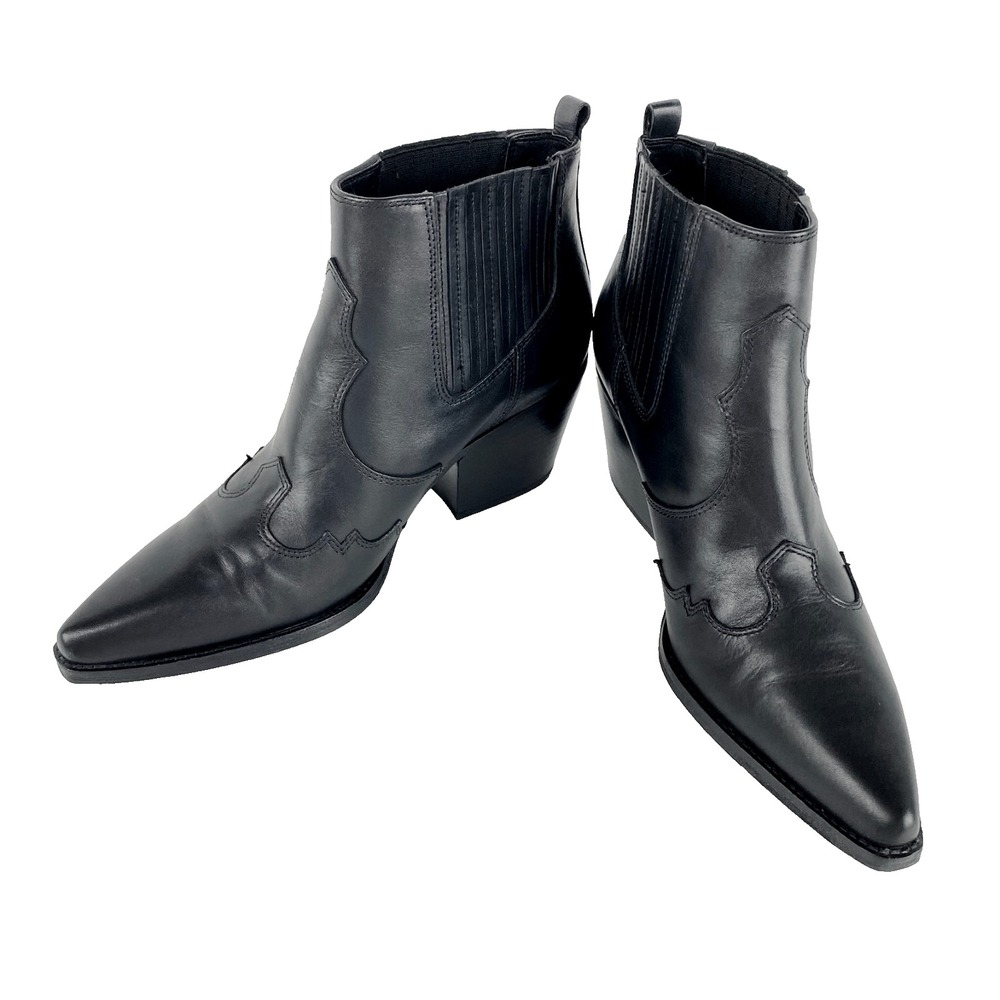 Sam Edelman Leather Ankle Boots Womens 9 M Winona Black Western Slip On Shoes